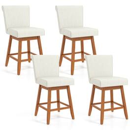 Costway - 27" Swivel Bar Stools Set of 4 with Rubber Wood Legs Upholstered Linen Bar Chairs - Beige/Natural