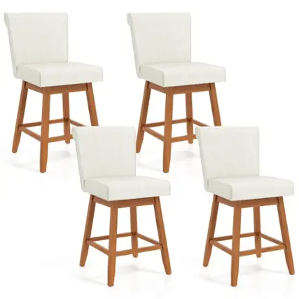 Front. Costway - 27" Swivel Bar Stools Set of 4 with Rubber Wood Legs Upholstered Linen Bar Chairs - Beige/Natural.
