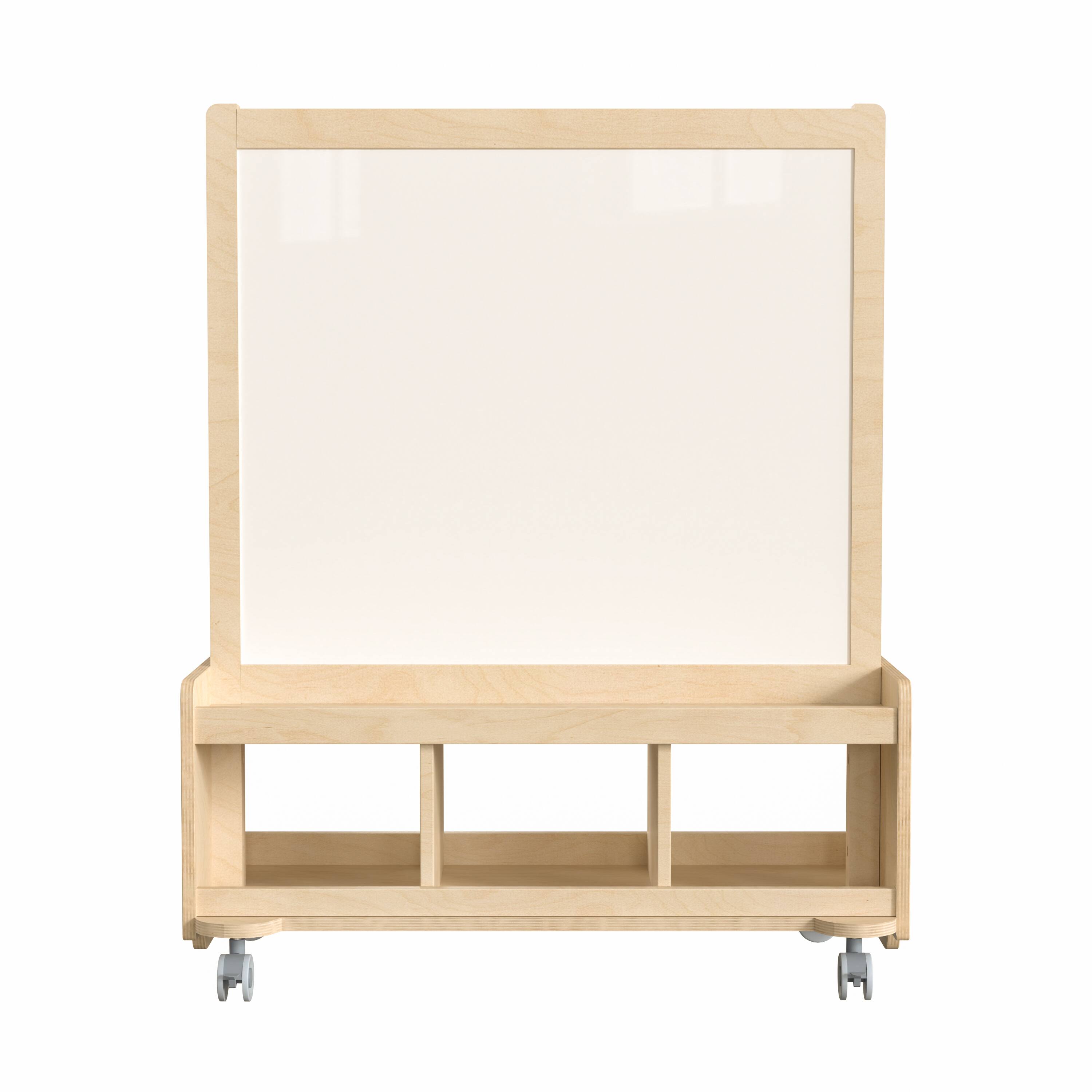 Angle. Flash Furniture - Bright Beginnings Commercial Wooden Mobile Dual Sided 2 Person Art Station with Locking Caster Wheels and Bottom Cubby S - Natural.