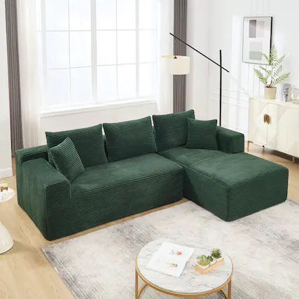 Front. Boyel Living - Green Stripe 3 Seat L-Shape Modular Sectional Sofa Couches with Memory Foam for Living Room (Right Facing Chaise) - Green.