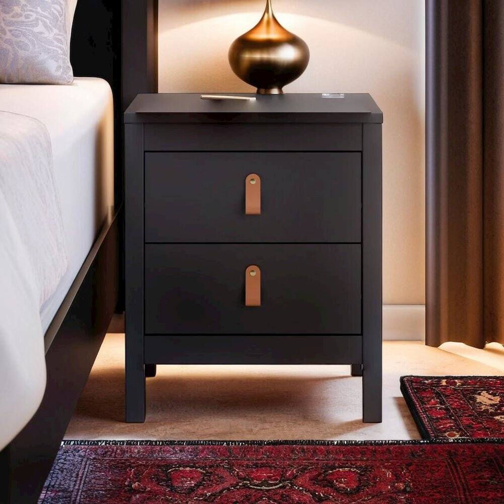 Alt View 2. FurniFact - Stylish Matte Nightstand with Two Drawers for Modern Bedrooms - Black.