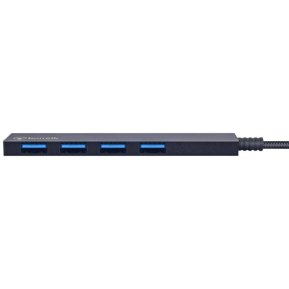 Angle. Bonelk - BonElk Long-Life USB-C to 4-Port USB 3.0 Slim Hub - Black - Black.