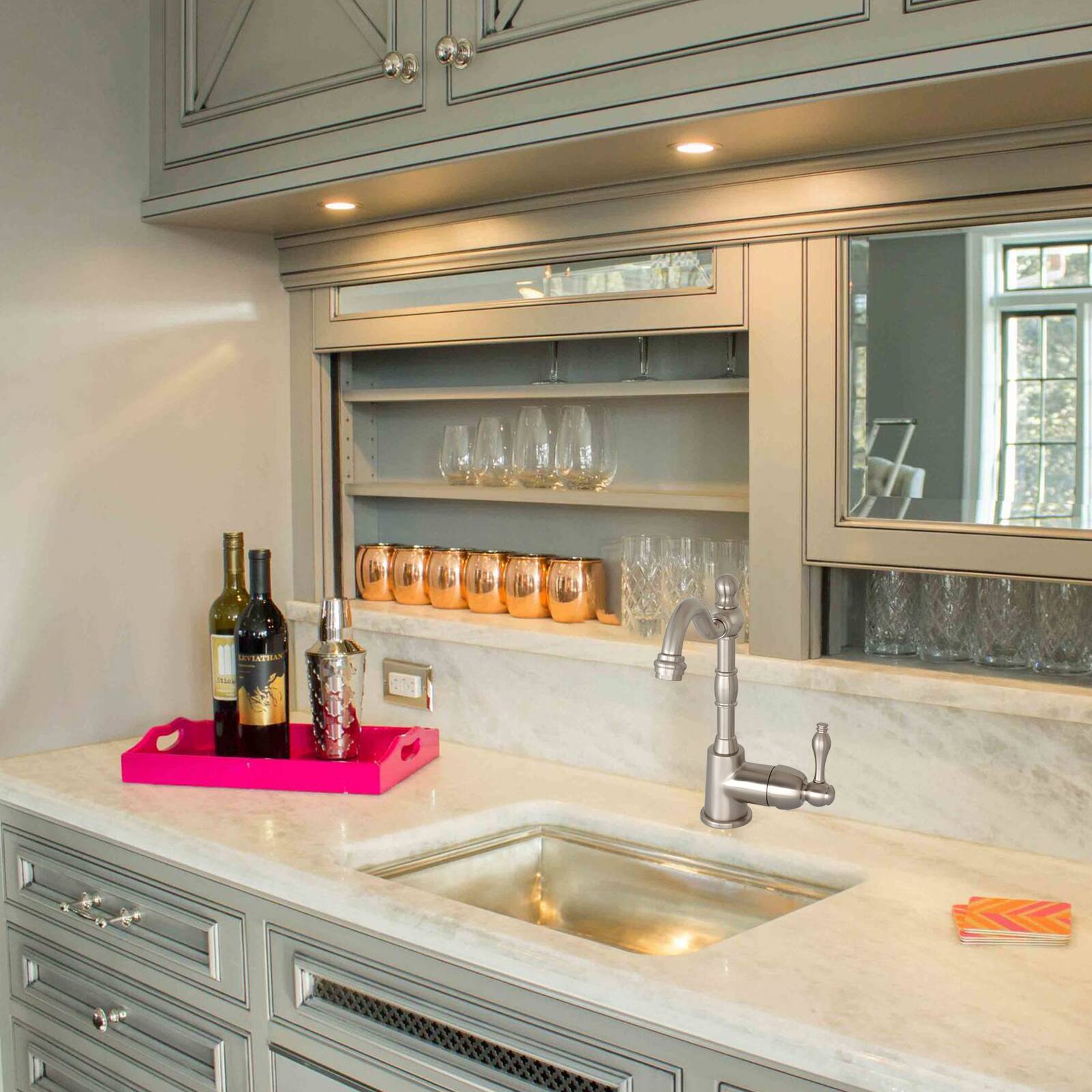 Alt View 5. Akicon - Akicon Solid Brass One-Handle Widespread Kitchen Bar Faucet in Brushed Nickel - Brushed Nickel.