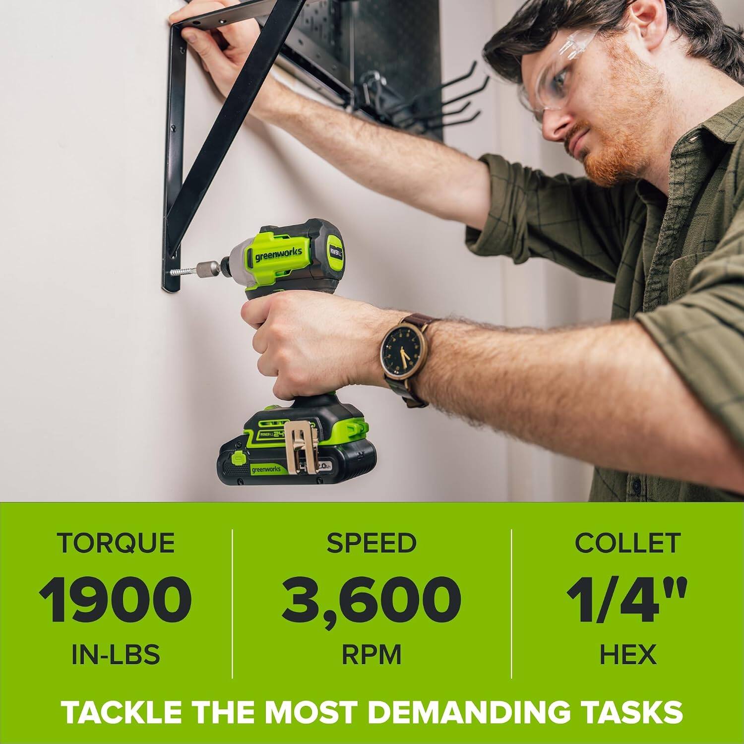 greenworks

6

TORQUE SPEED 1900 3,600 IN-LBS RPM
COLLET 1/4" HEX
TACKLE THE MOST DEMANDING TASKS