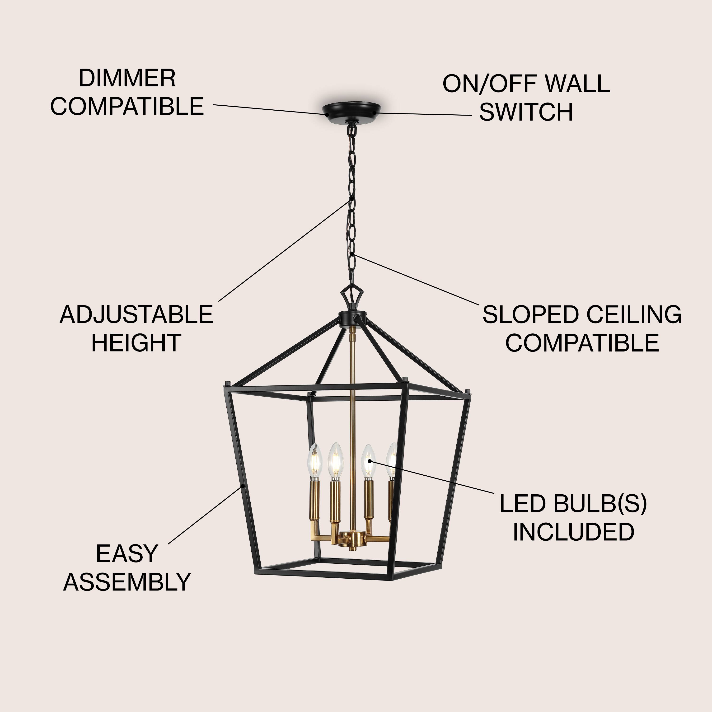 DIMMER COMPATIBLE  
ON/OFF WALL SWITCH  
ADJUSTABLE HEIGHT  
SLOPED CEILING COMPATIBLE  
EASY ASSEMBLY  
LED BULB(S) INCLUDED
