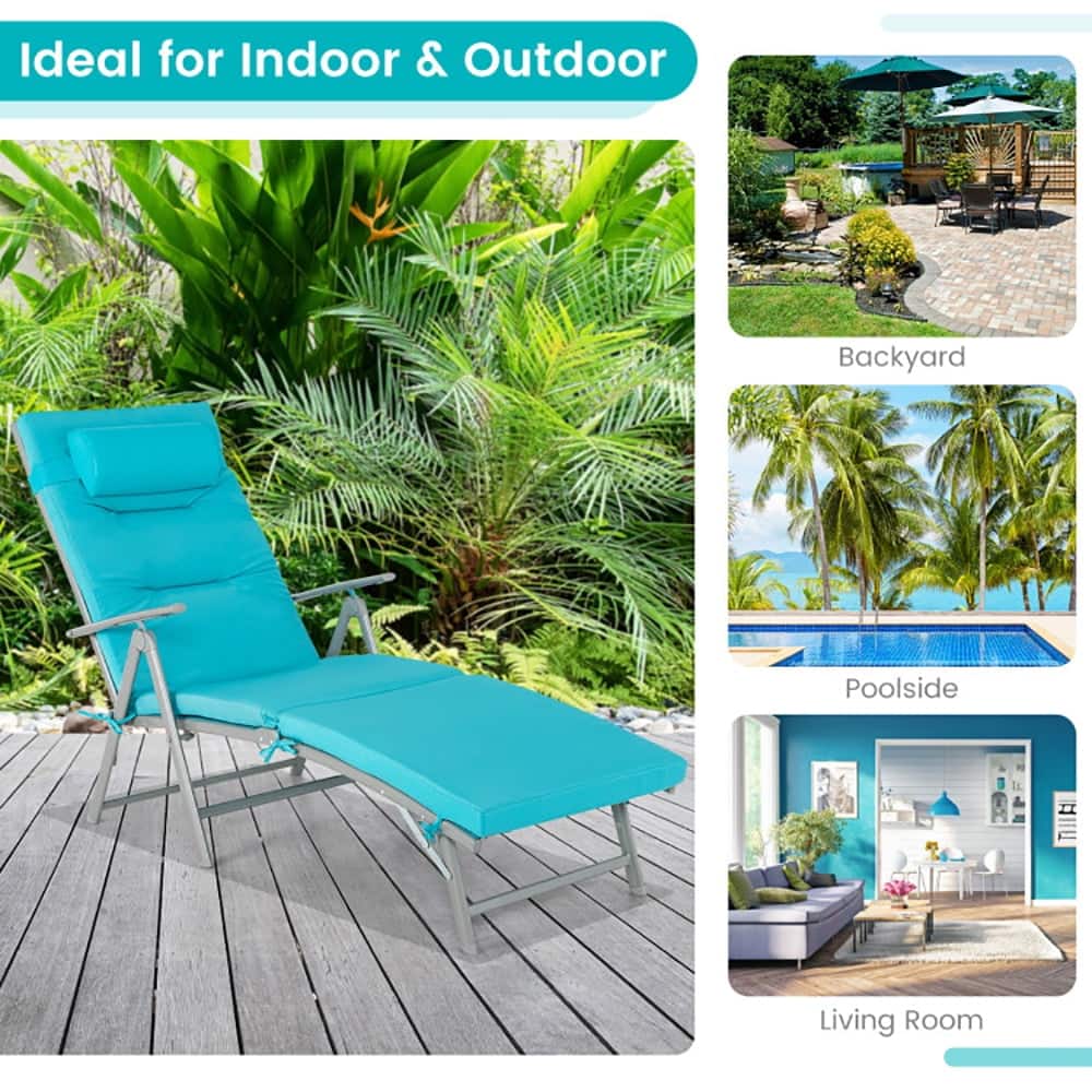 Kadyn - Outdoor Chaise Lounge Chair, Folding Chaise Lounge Chair Outdoor Reclining Chair for Backyard-Tuiquoise - Blue