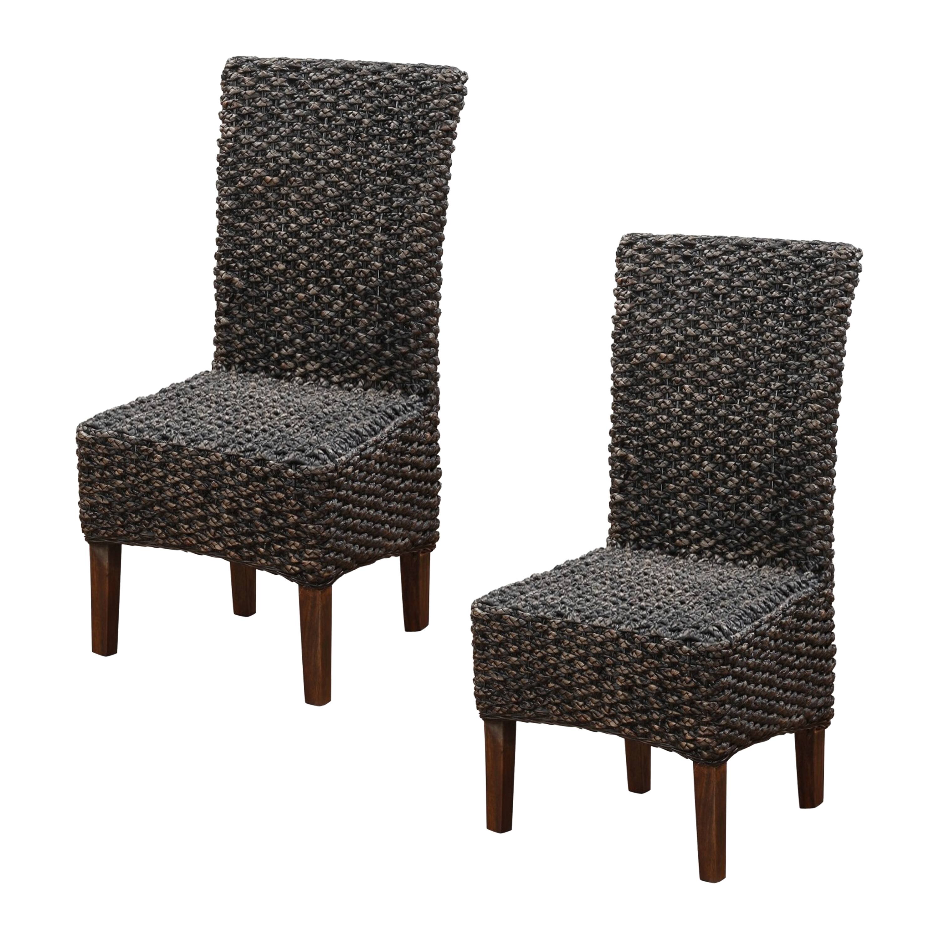Front. Manhattan Lane - Wicker Woven Wooden Chair with high Back, Set of 2 - Brown.
