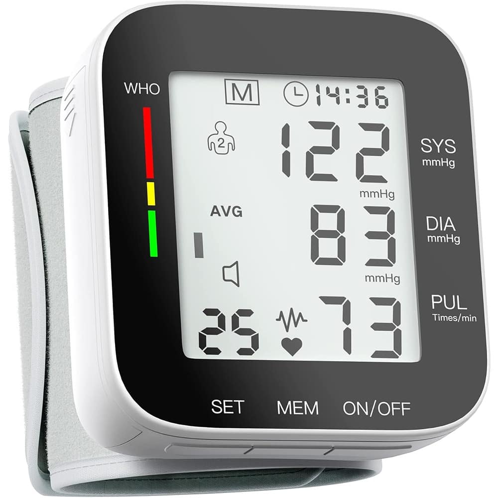 RTMB - Wrist Blood Pressure Monitor, Large LCD Display, 99-Reading Memory - White
