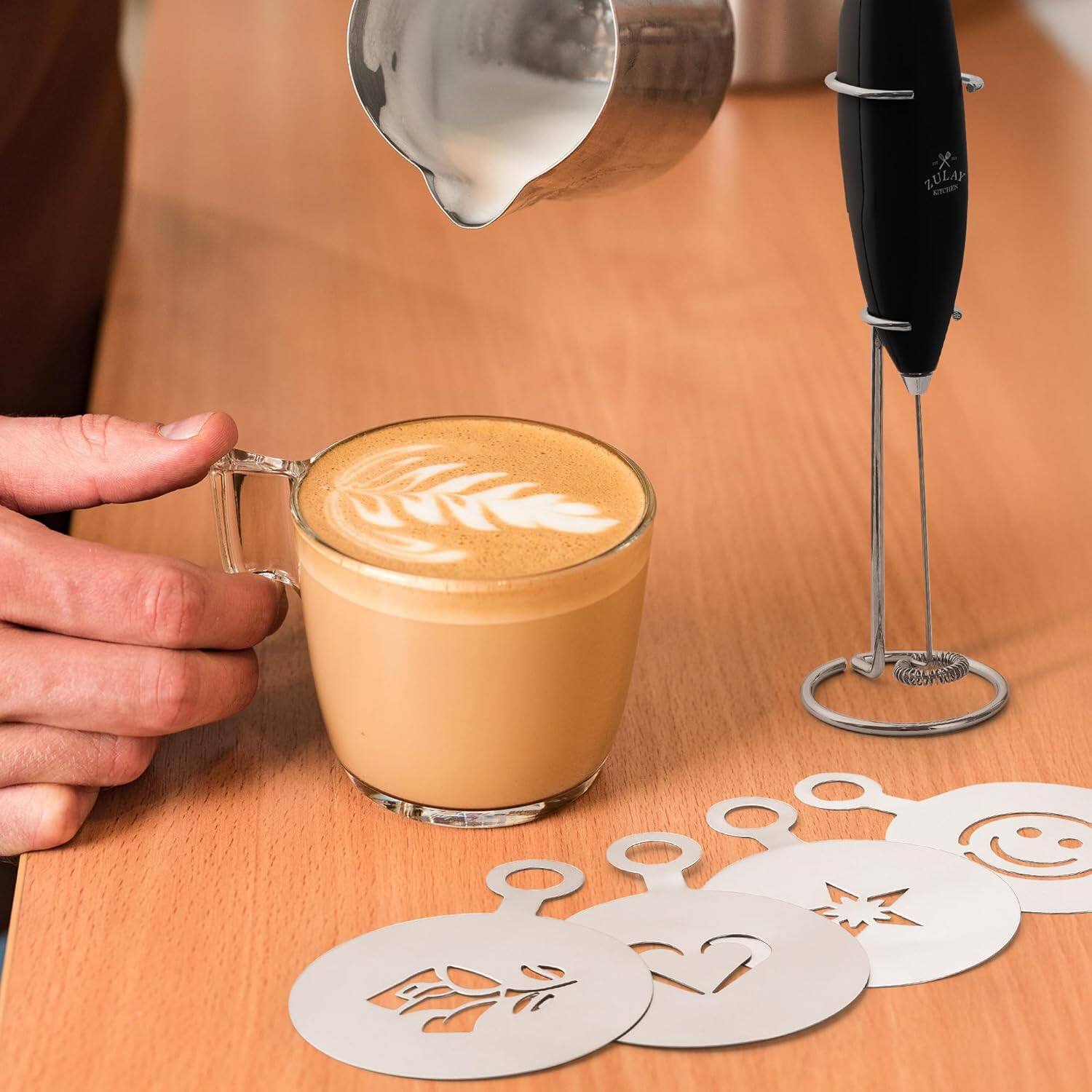 Zulay Kitchen Premium Gift Milk Frother Complete Set Handheld Foam