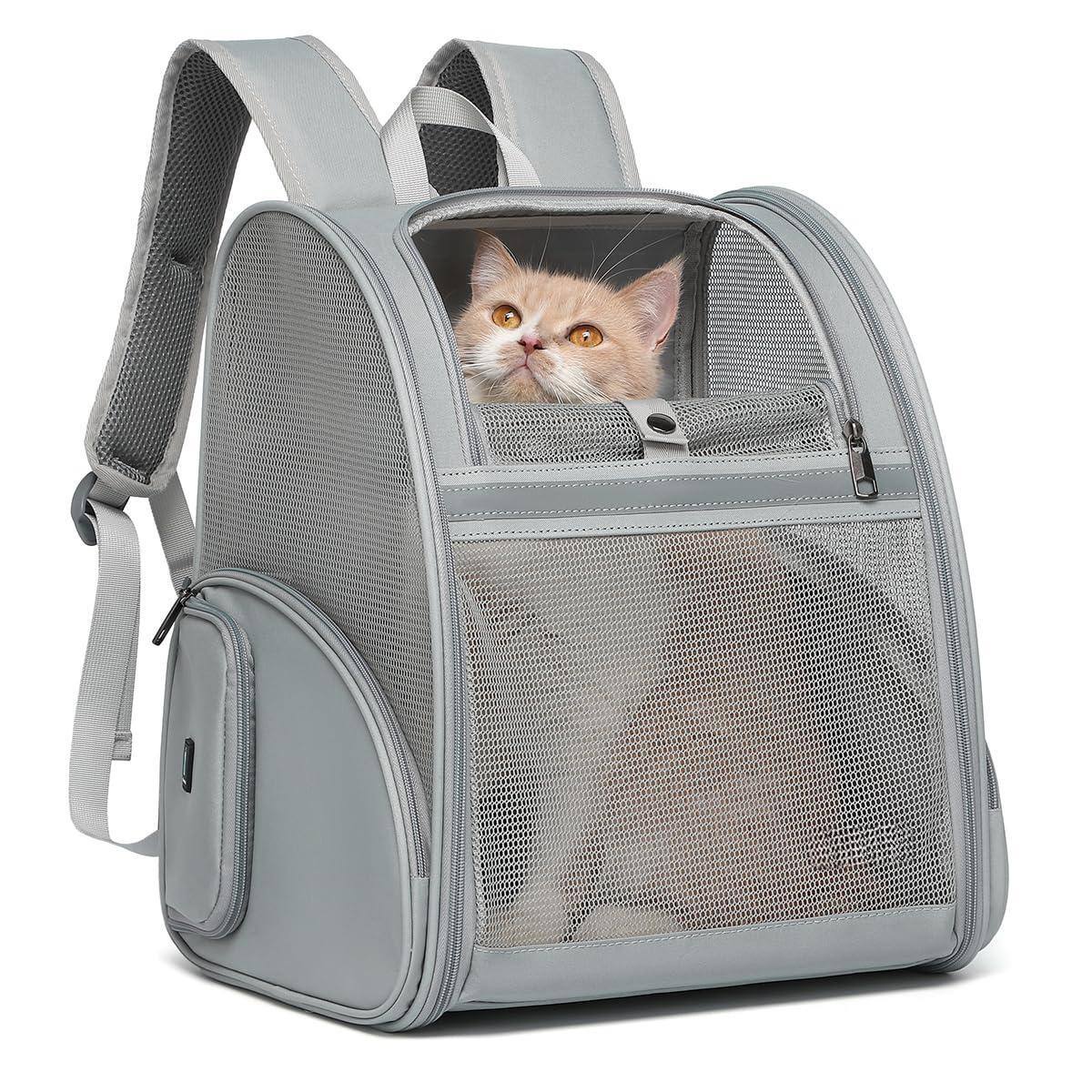 Paradigms Interiors - Cat Backpack Carrier Pet For Dogs And Puppy Kitten Bunny Up To Carrying Collapsible With Fully Ventilated - Gray