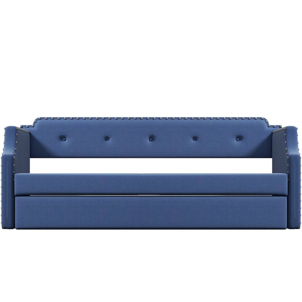 Alt View 10. Loheer - Loheer Twin Upholstered Daybed with Trundle Blue Linen Sofa Bed - Blue.