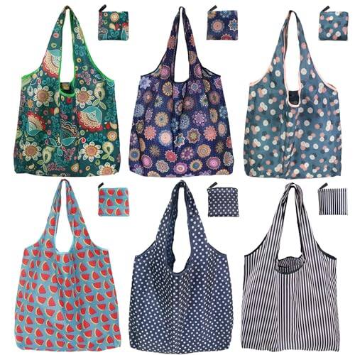 Front. Vulpecula Spade - Reusable Grocery Bags, 6 Pack 50Lbs Foldable Fashion Washable Shopping Bags, Large Boho Tote Bags For Groceries, Bulk - Boho 6 Pack.