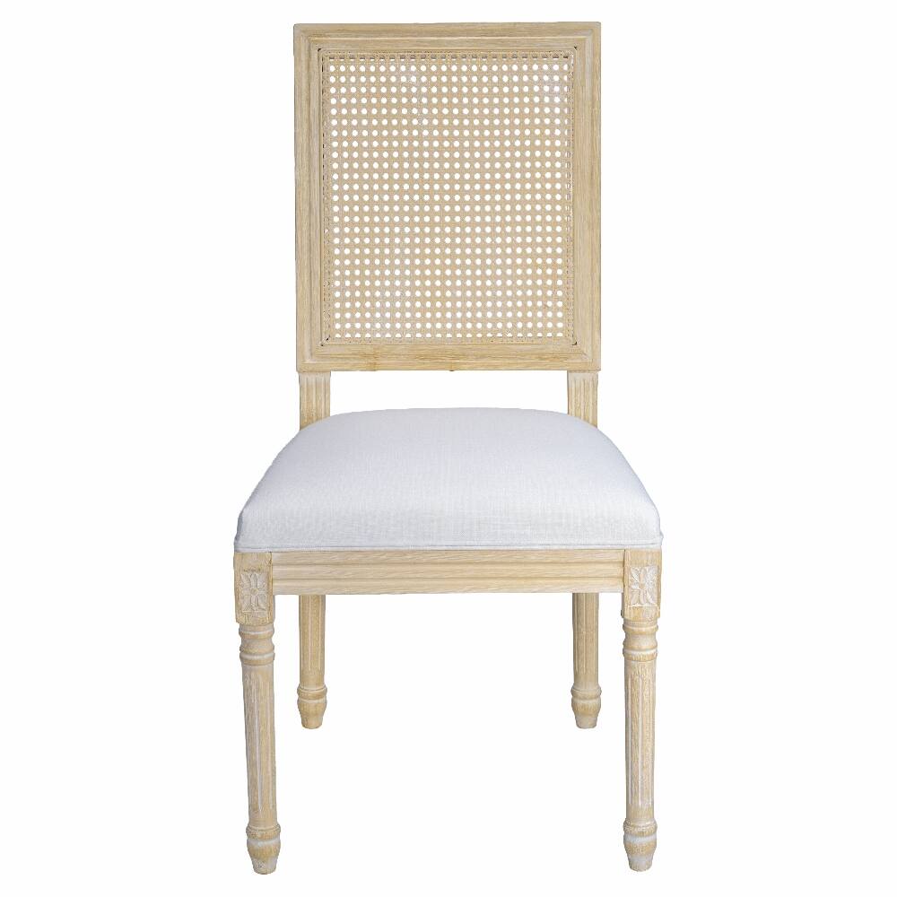 Angle. Loheer - Loheer French Country Dining Chairs Set of 2 Upholstered Rattan Back Solid Wood Frame Beige - Beige.