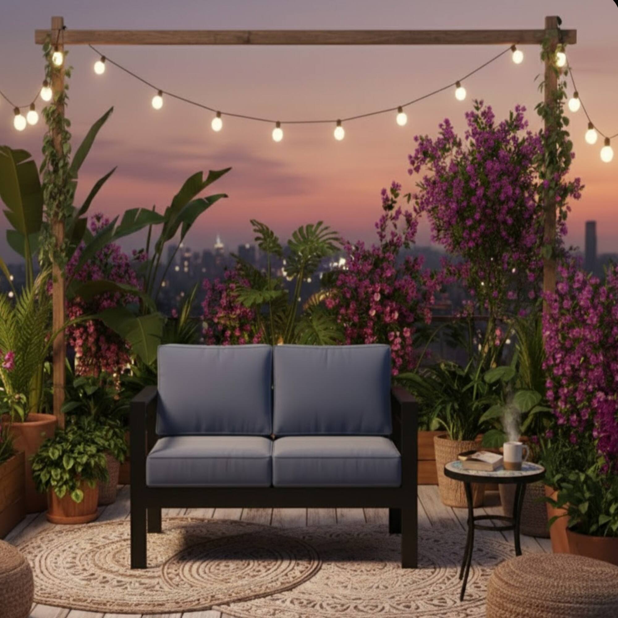Left. Mondawe - 50" All-Weather Aluminum Patio Loveseat with Cushions - Black+Blue.