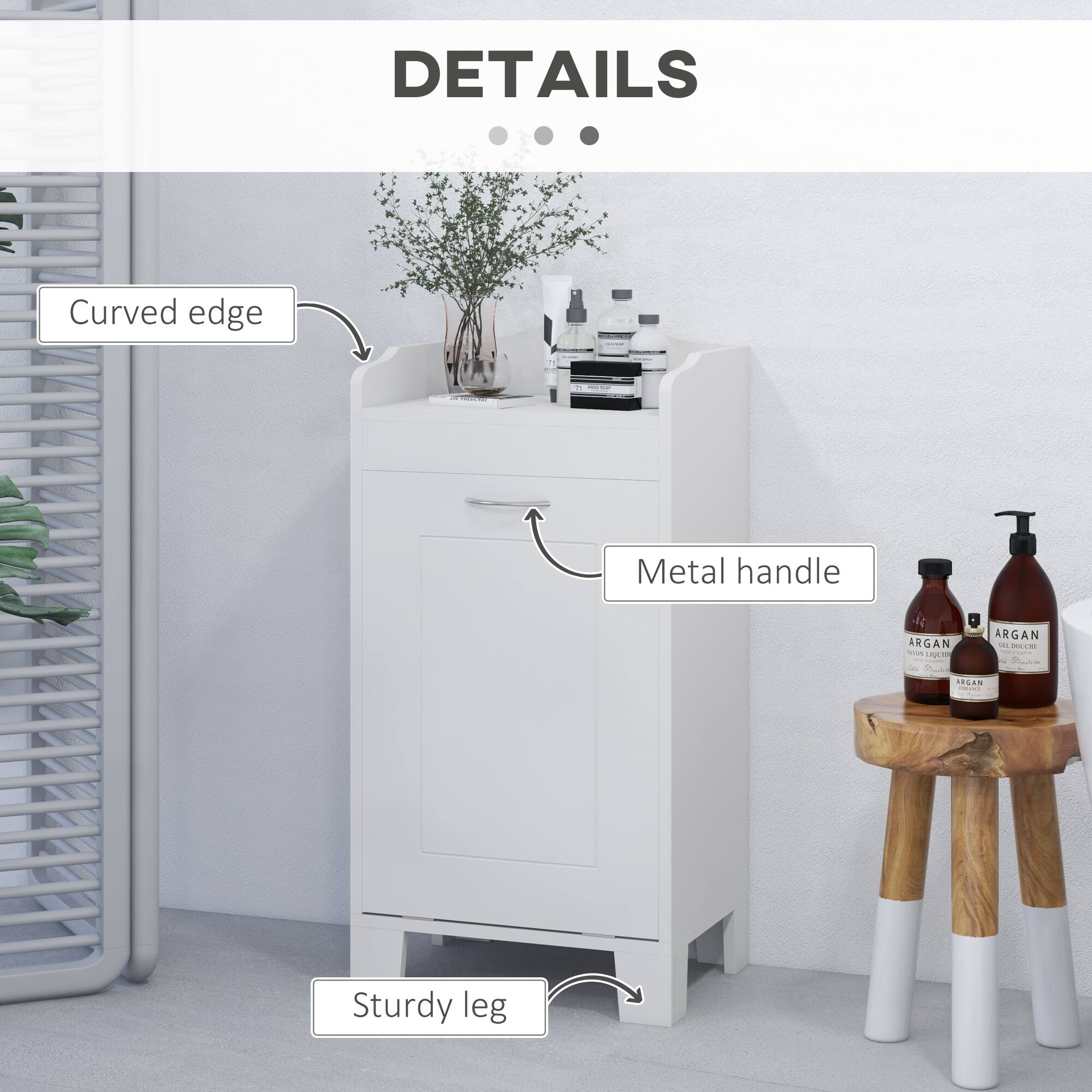 DETAILS
Curved edge - Metal handle - Sturdy leg