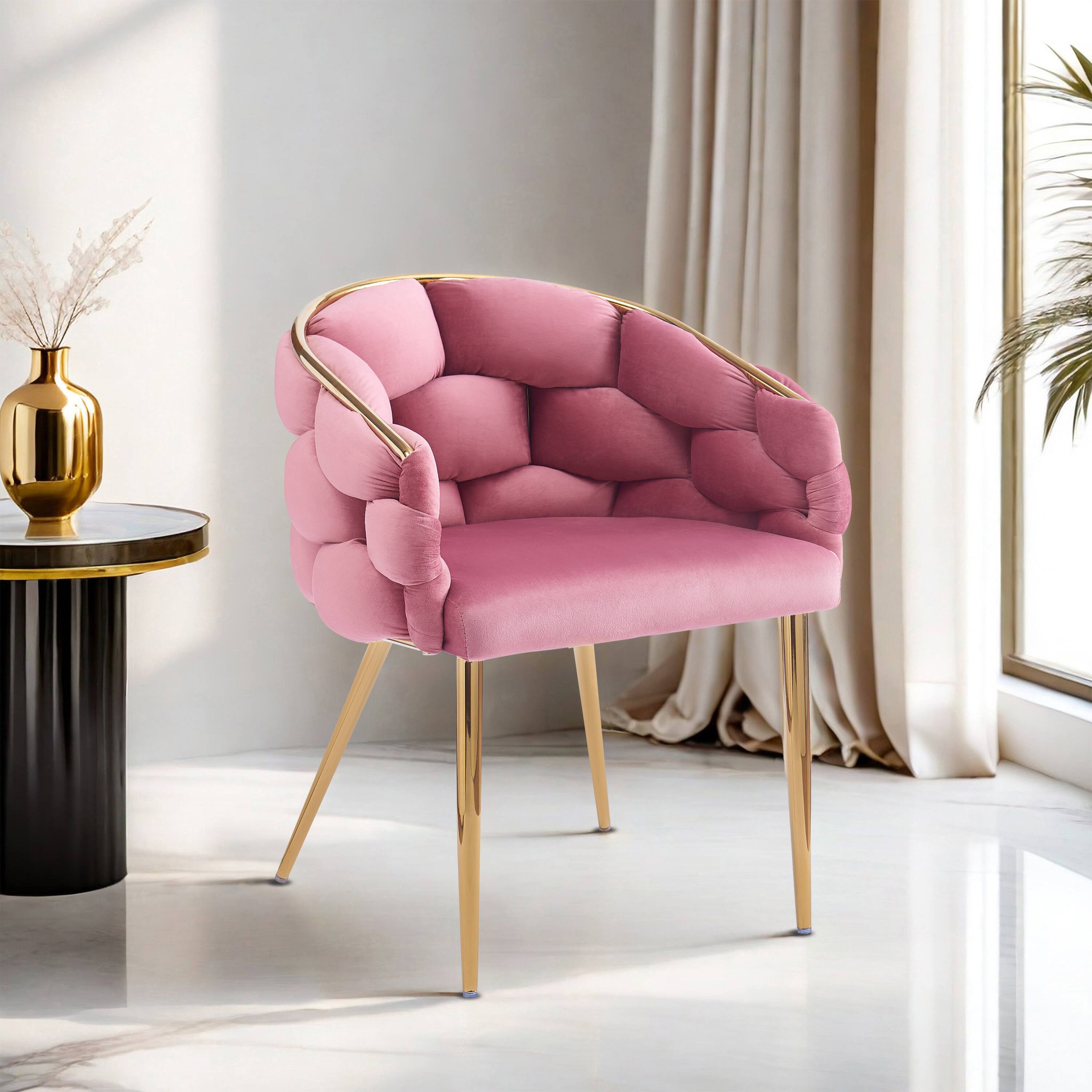 Front. APRILSOUL - Luxury Handmade Accent Chair with Gold Legs Modern Velvet Armchair for Living Room and Bedroom - Pink.