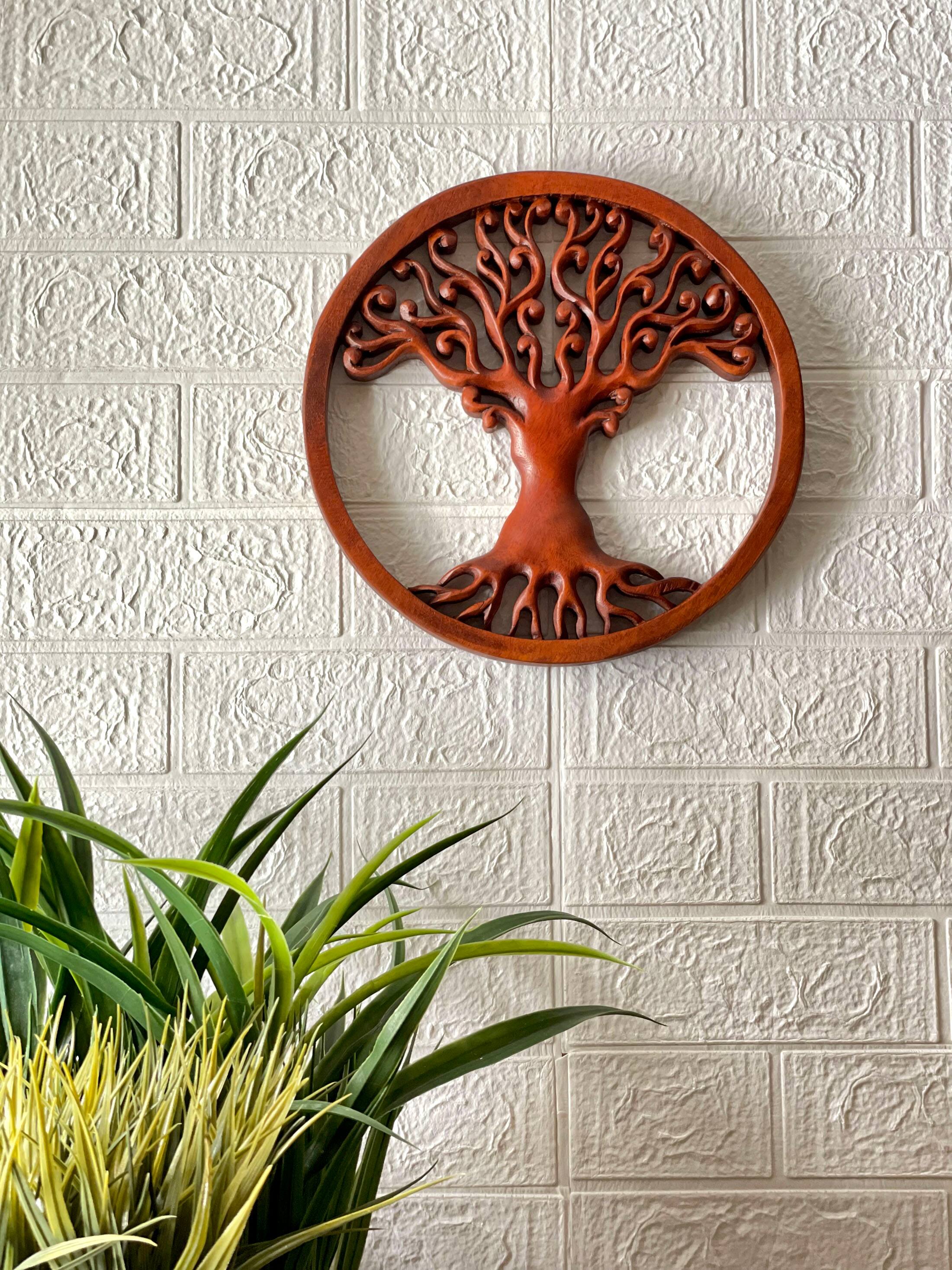 Alt View 5. Zeckos - Hand Carved Mahogany Tree Of Life Wood Wall Plaque - 11.5 Inches in Diameter - Boho Style - Brown.