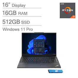 Lenovo - ThinkPad E16 Gen2 16" WUXGA Laptop - AMD Ryzen 7 with 16GB Memory - 512GB SSD - Windows 11 Pro - Black