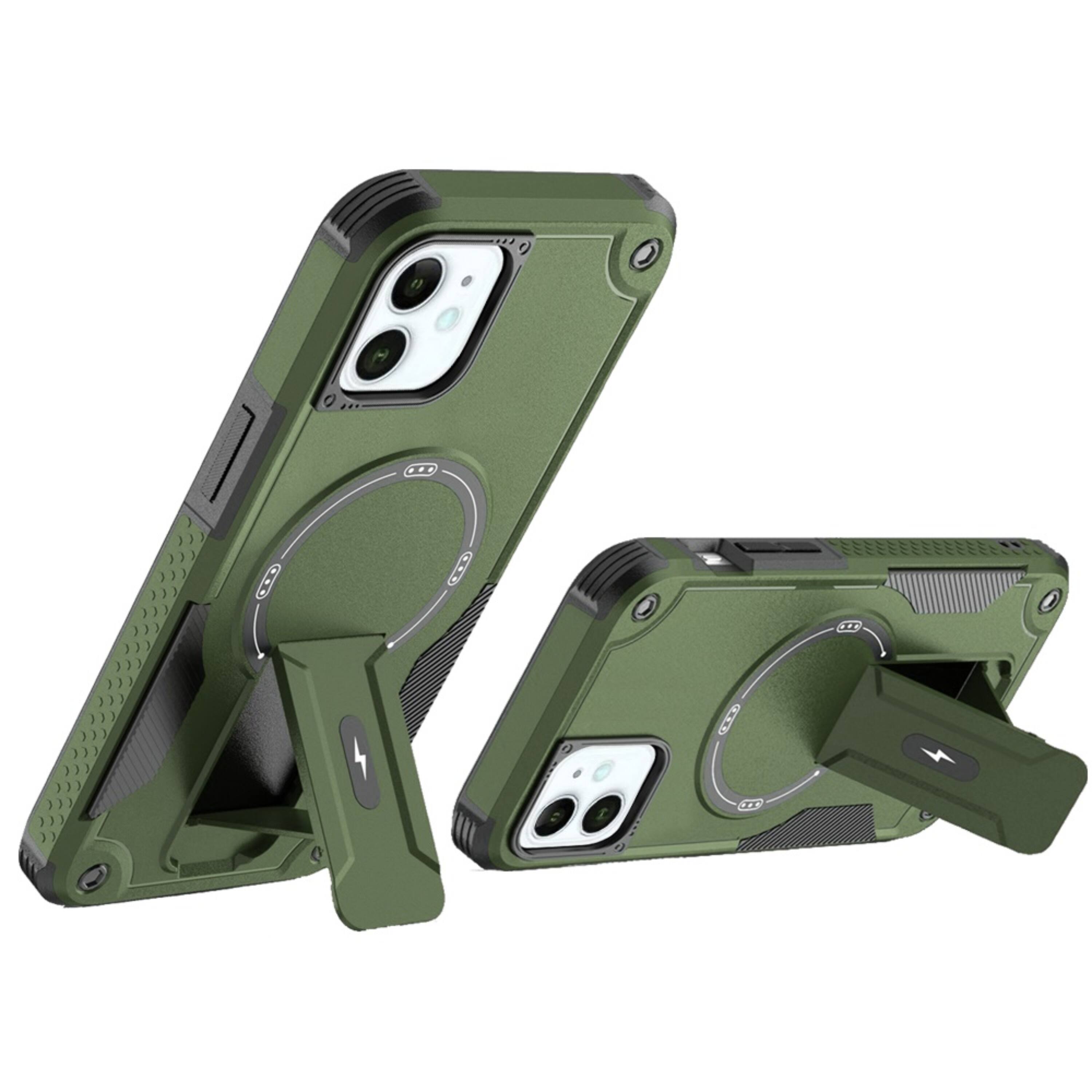 Angle. Kitcheniva - Rugged Grip Kickstand Magnetic Circle Phone Case With Tempered Glass For iPhone 11 Midnight Green - Midnight Green.