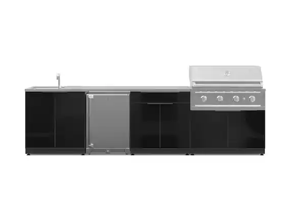 Front. NewAge Products - Outdoor Kitchen Aluminum 6 Piece Cabinet Set with Sink, Bar, Grill Cabinet, Grill, Countertop and Fridge - Black.