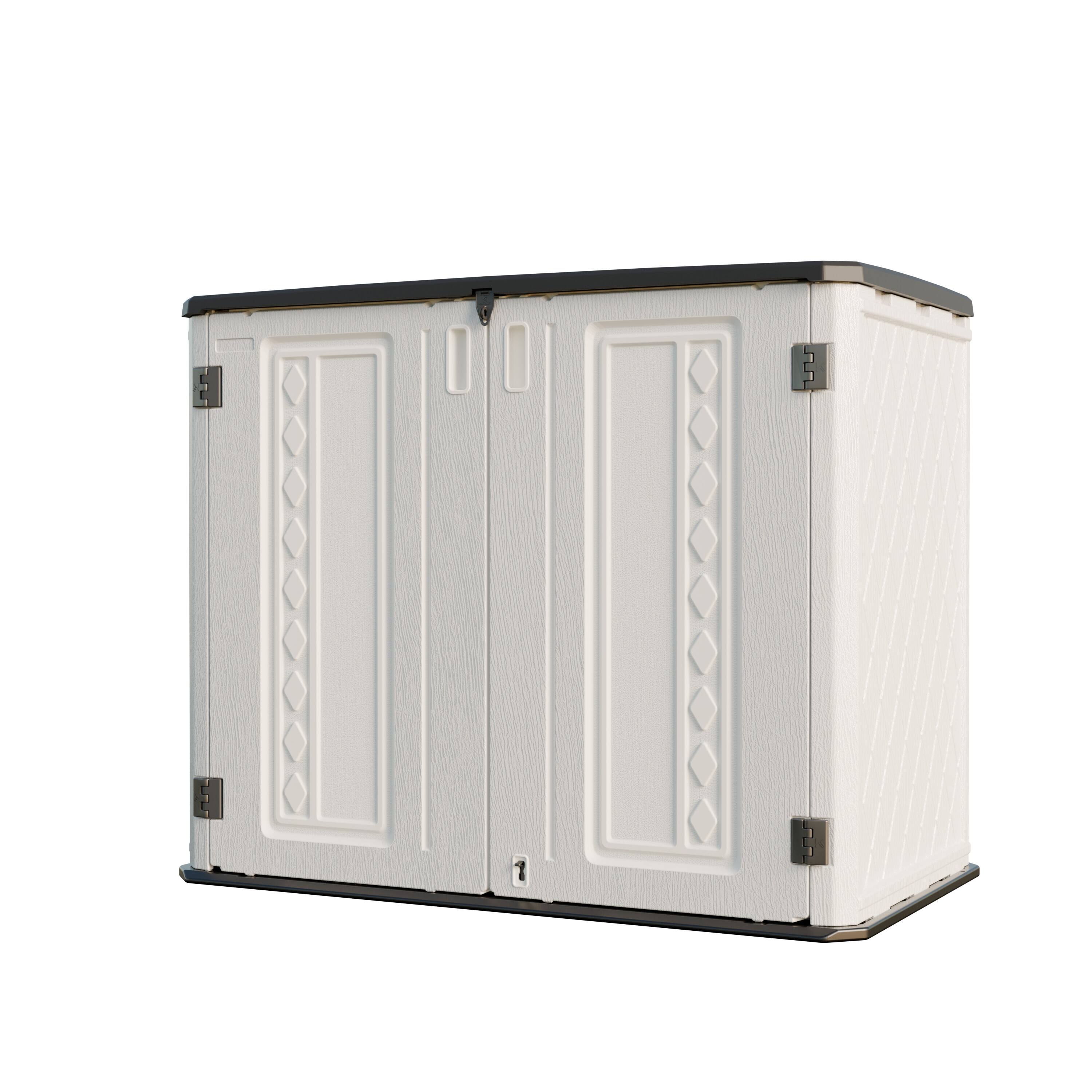 Front. Decksplore - Outdoor Storage Shed-Horizontal Storage Cabinet Waterproof for Garden, Patios Backyards Resin Tool Shed - White.