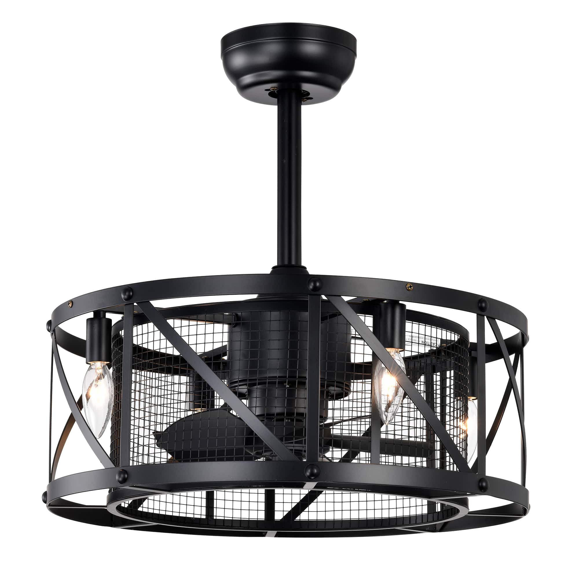 Loheer - 20 Inch Industrial Ceiling Fan Matte Black Small Ceiling Fan with Remote Control for Bedroom