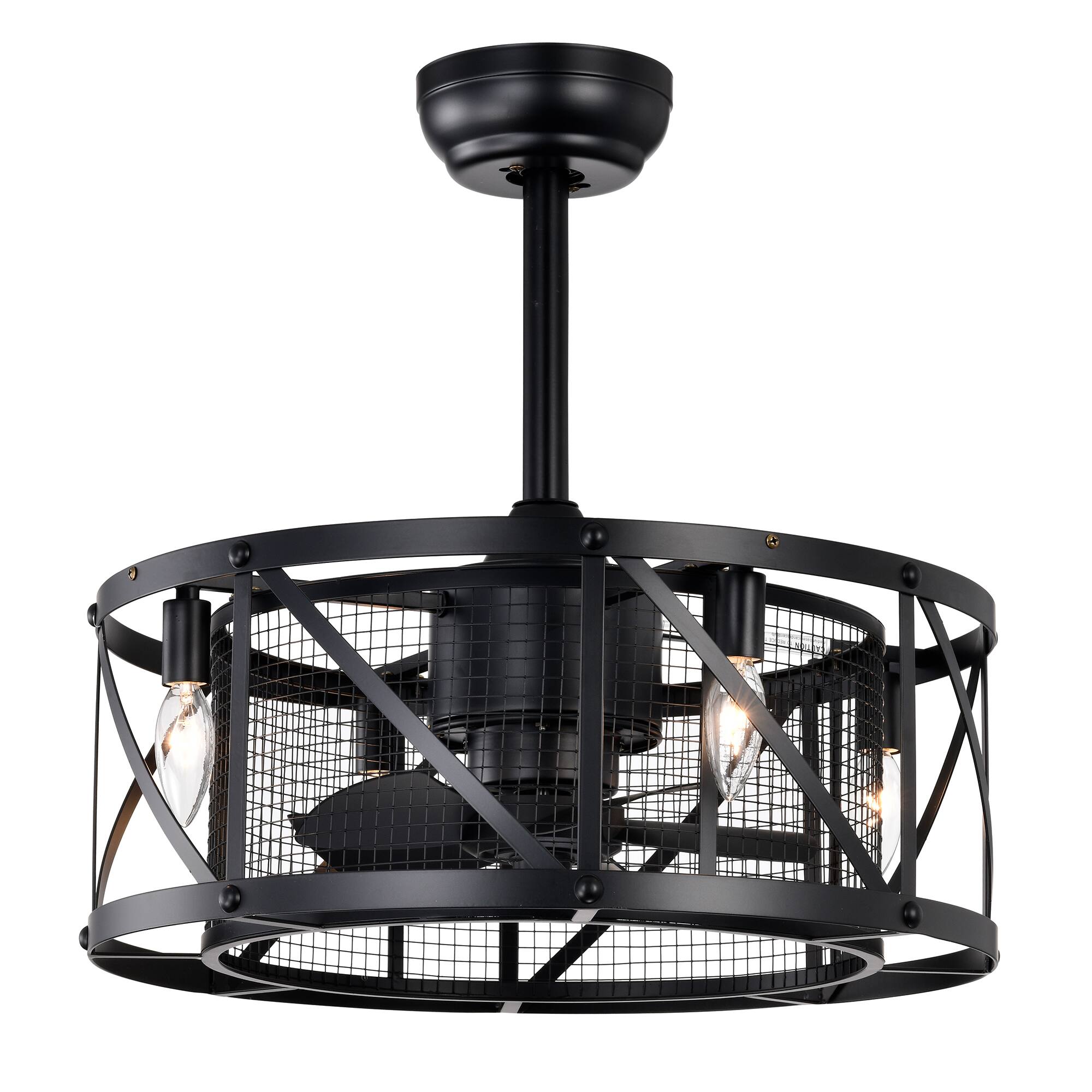 Front. Loheer - Loheer 20 Inch Industrial Ceiling Fan Matte Black Small Ceiling Fan with Remote Control for Bedroom.