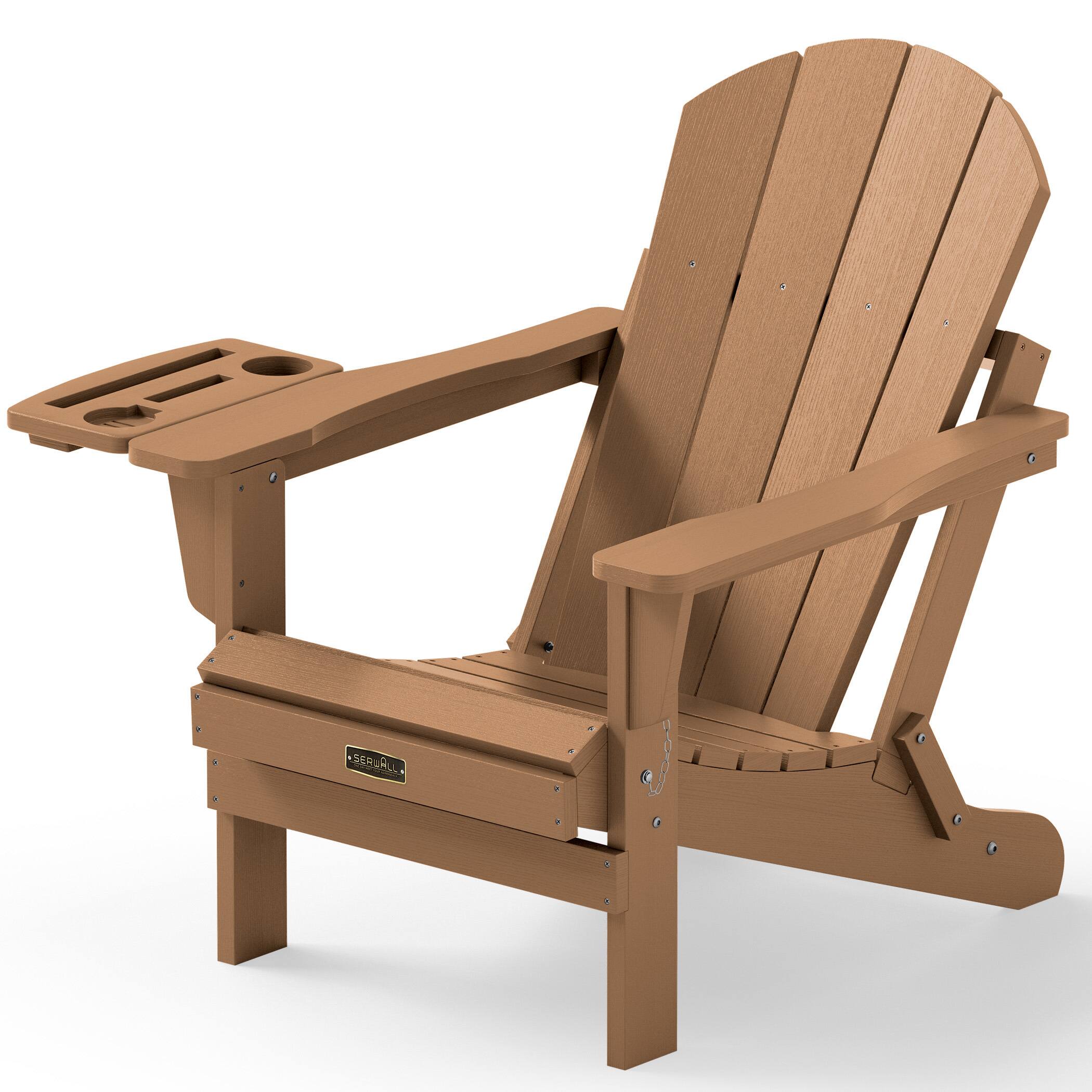 Front. SERWALL - SERWALL Folding Adirondack Chair with 4 in 1 Cup Holder, All-Weather Patio Chairs with Wood Texture, White - Brown.