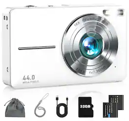CAMKORY - Compact Point-and-Shoot Digital Camera with 32GB Memory Card – Lightweight & Pocket-Sized - Pearl White