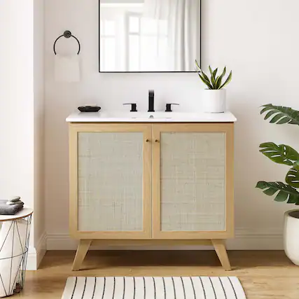 Front. Modway - Soma Bathroom Vanity with White Basin Included by Modway - Oak White.