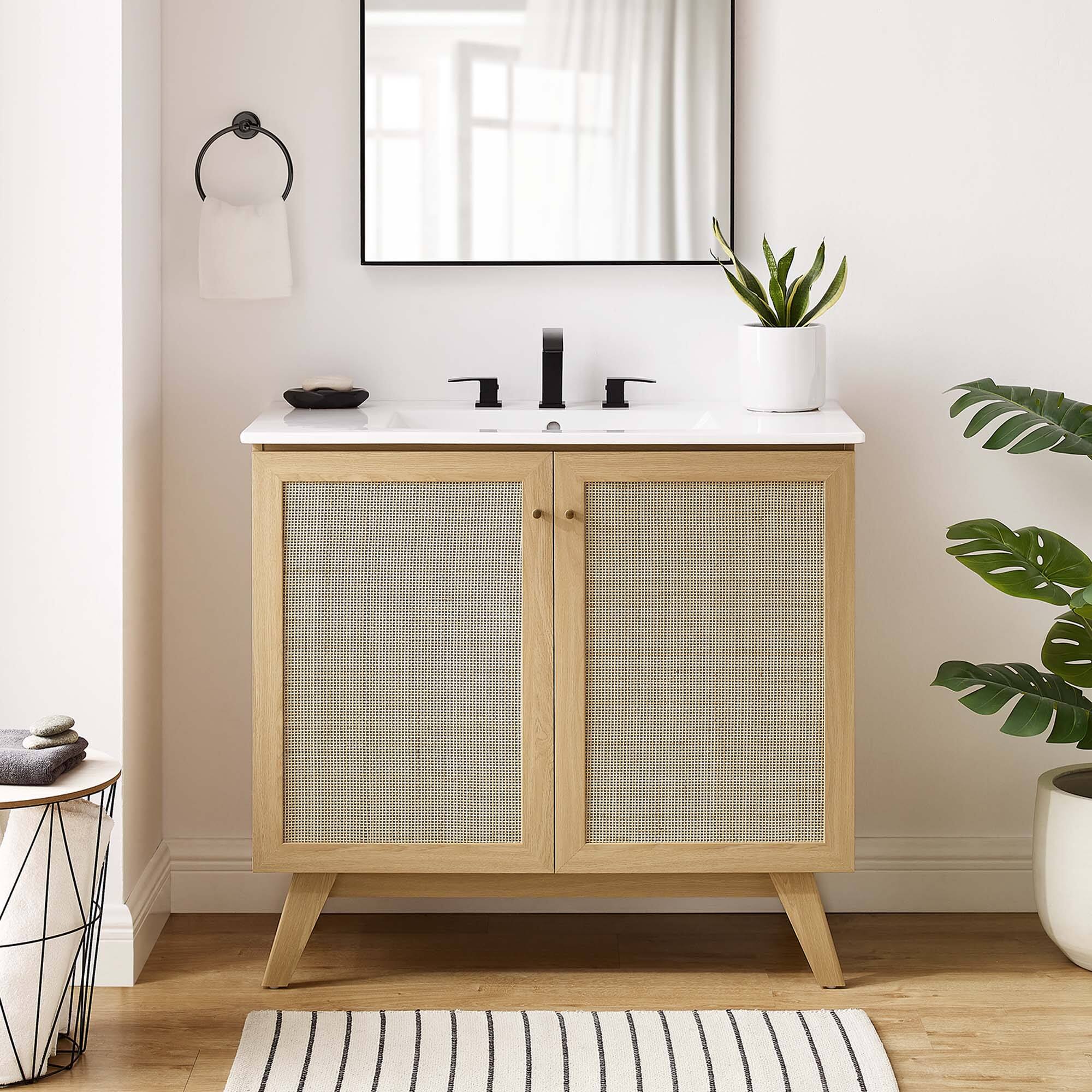 Front. Modway - Soma Bathroom Vanity with White Basin Included by Modway - Oak White.