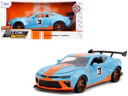 Jada - 2016 Chevrolet Camaro Widebody #3 Stripes "Gulf Oil" "Wide Body" Series 1/24 - Light Blue With Orange