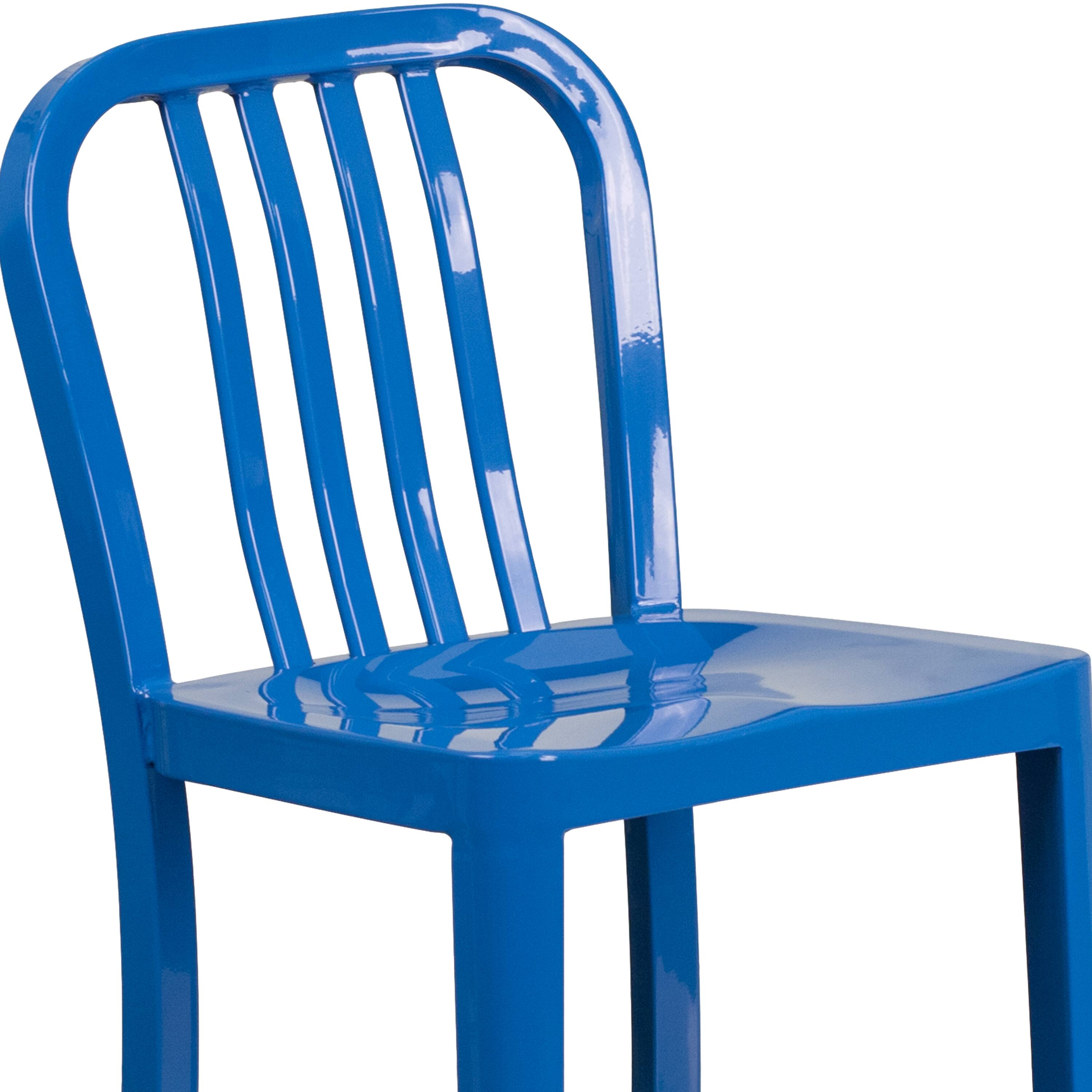 Alt View 9. Emma + Oliver - Commercial Grade 24"H Colorful Metal Indoor-Outdoor Vertical Slat Counter Stool - Blue.