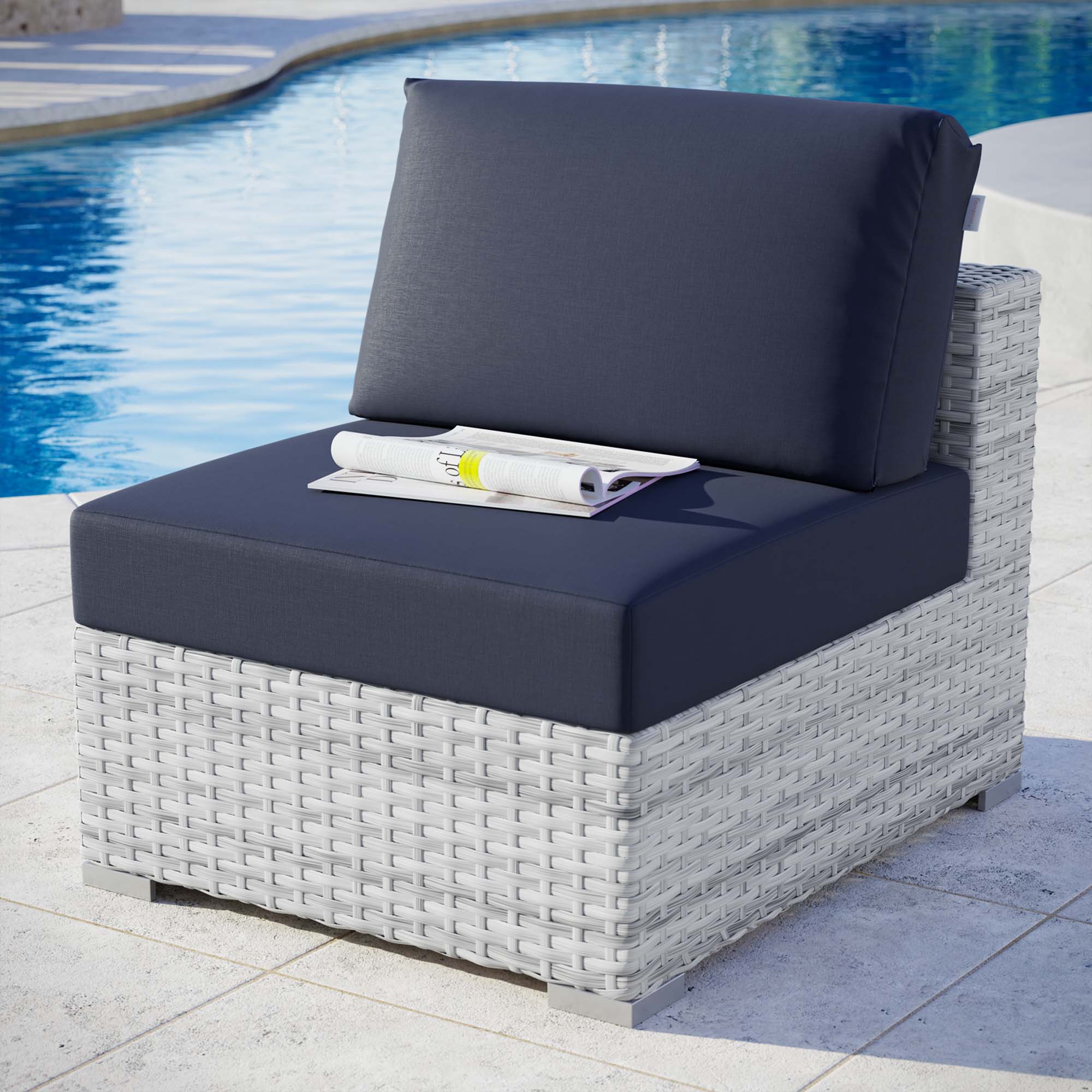 Convene Outdoor Patio Armless Chair by Modway - Light Gray Navy