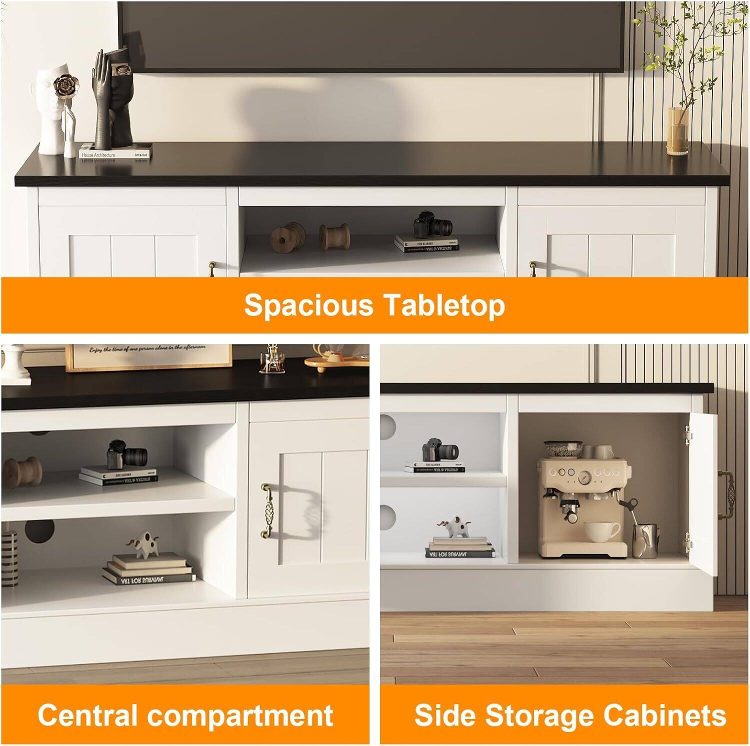 Spacious Tabletop

Central compartment

Side Storage Cabinets