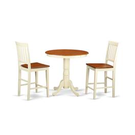 East West Furniture - 3 Pc counter height Dining set-counter height Table and 2 Kitchen Chairs - Buttermilk & Cherry