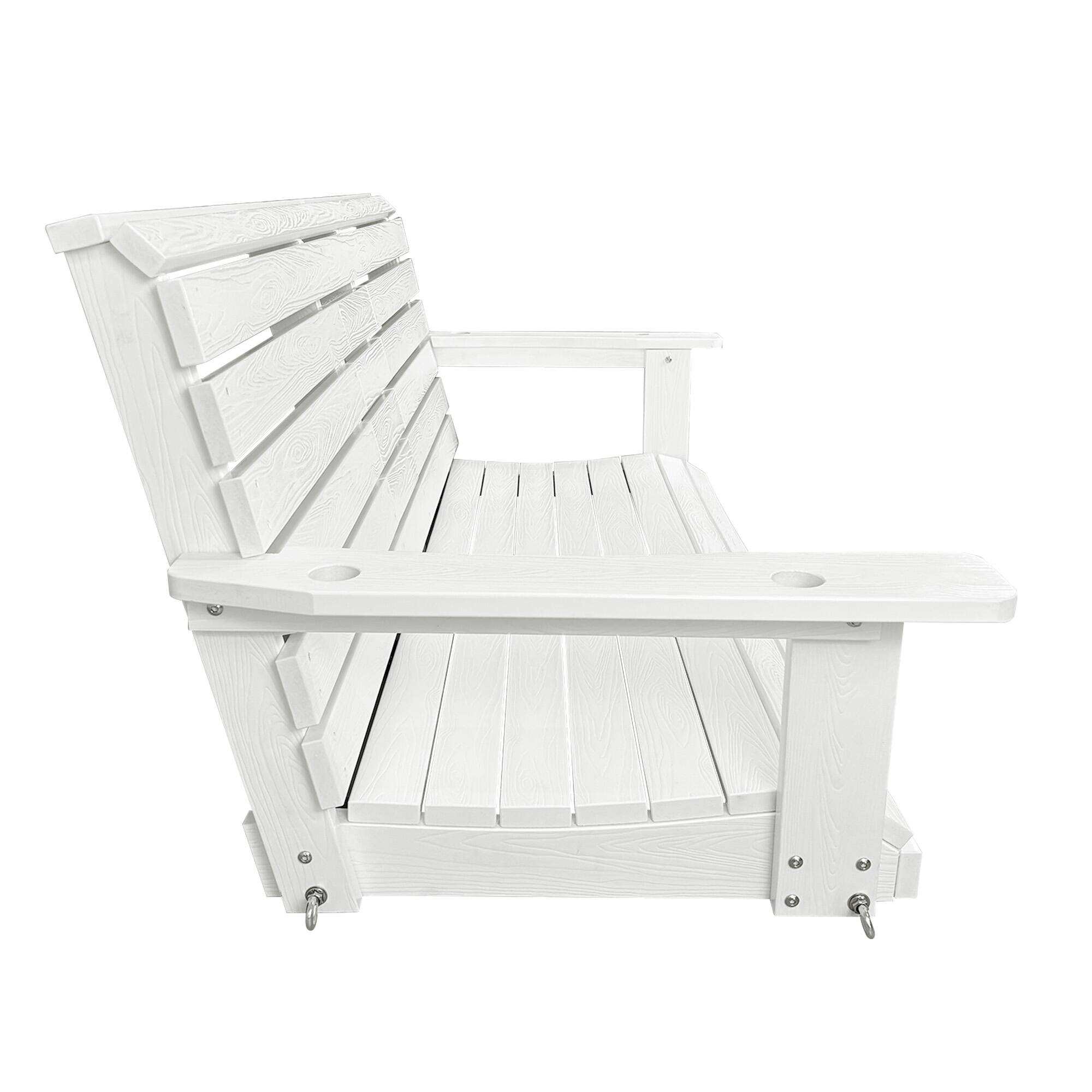 Alt View 5. Fortune Candy - HIPS Poly Lumber 3-Seat Porch Swing, 5ft Bench Swing with Foldable Cup Holders & 18/8 Steel Hardware - White.