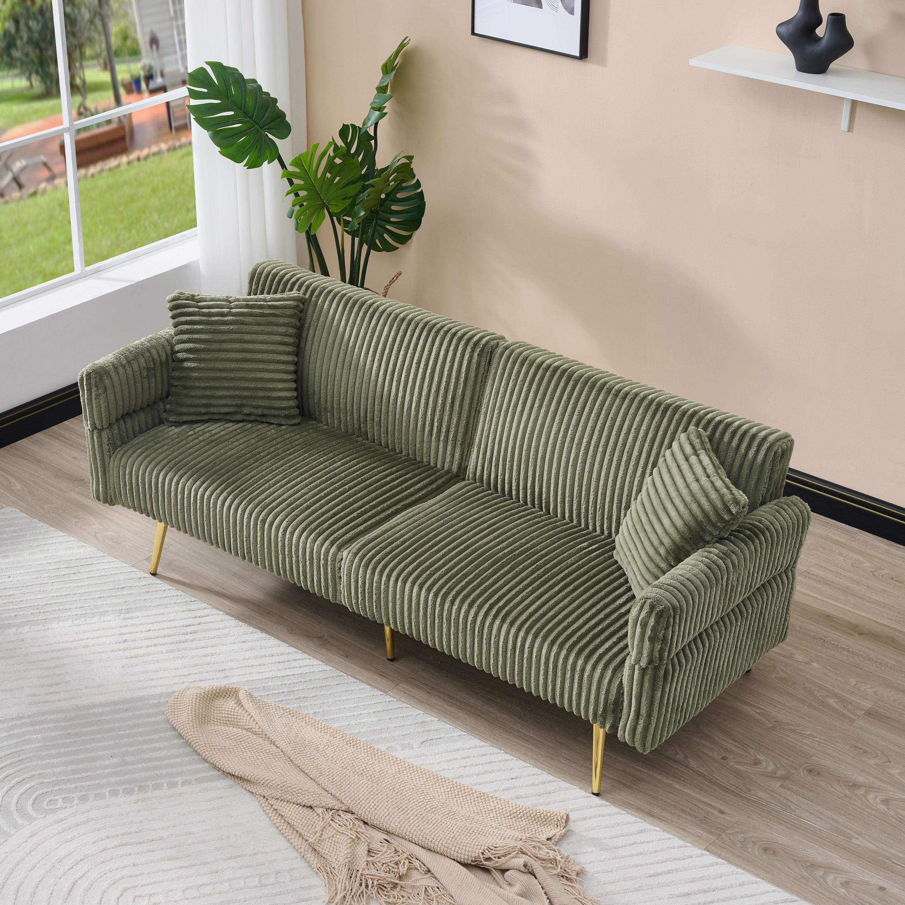 Roomtec - 79 inch corduroy sofa bed foldable double sofa bed with folding armrests suitable for living rooms and small spaces - Green