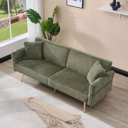 Roomtec - 79 inch corduroy sofa bed foldable double sofa bed with folding armrests suitable for living rooms and small spaces - Green