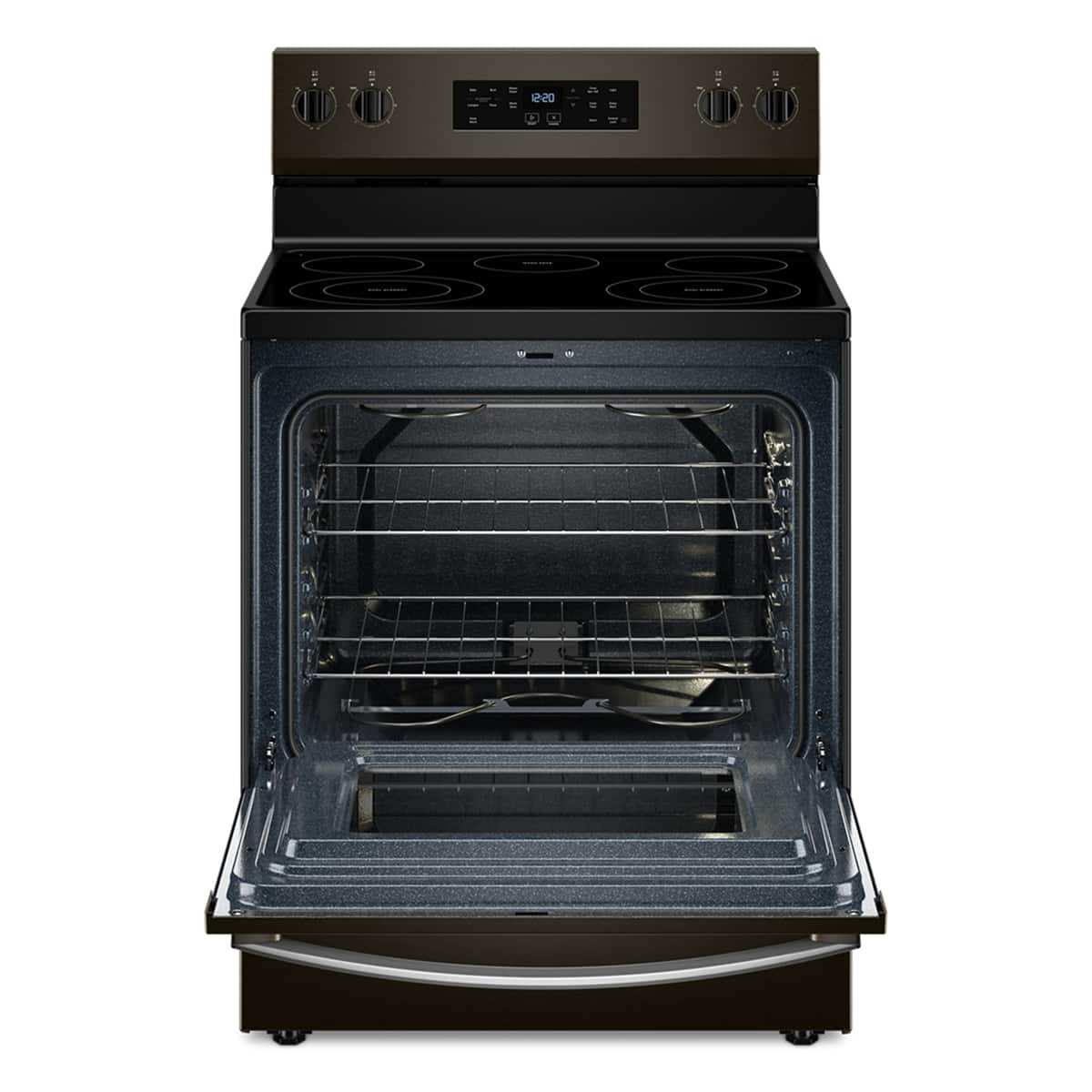 Angle. Whirlpool - Whirlpool - 5.3 Cu. Ft. Freestanding Electric Range with Cooktop Flexibility - Black Stainless Steel - Black Stainless.