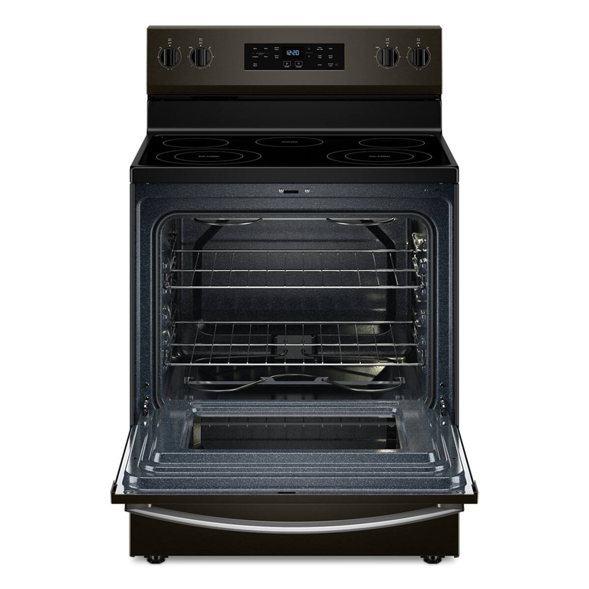 Angle. Whirlpool - Whirlpool - 5.3 Cu. Ft. Freestanding Electric Range with Cooktop Flexibility - Black Stainless Steel - Black Stainless.