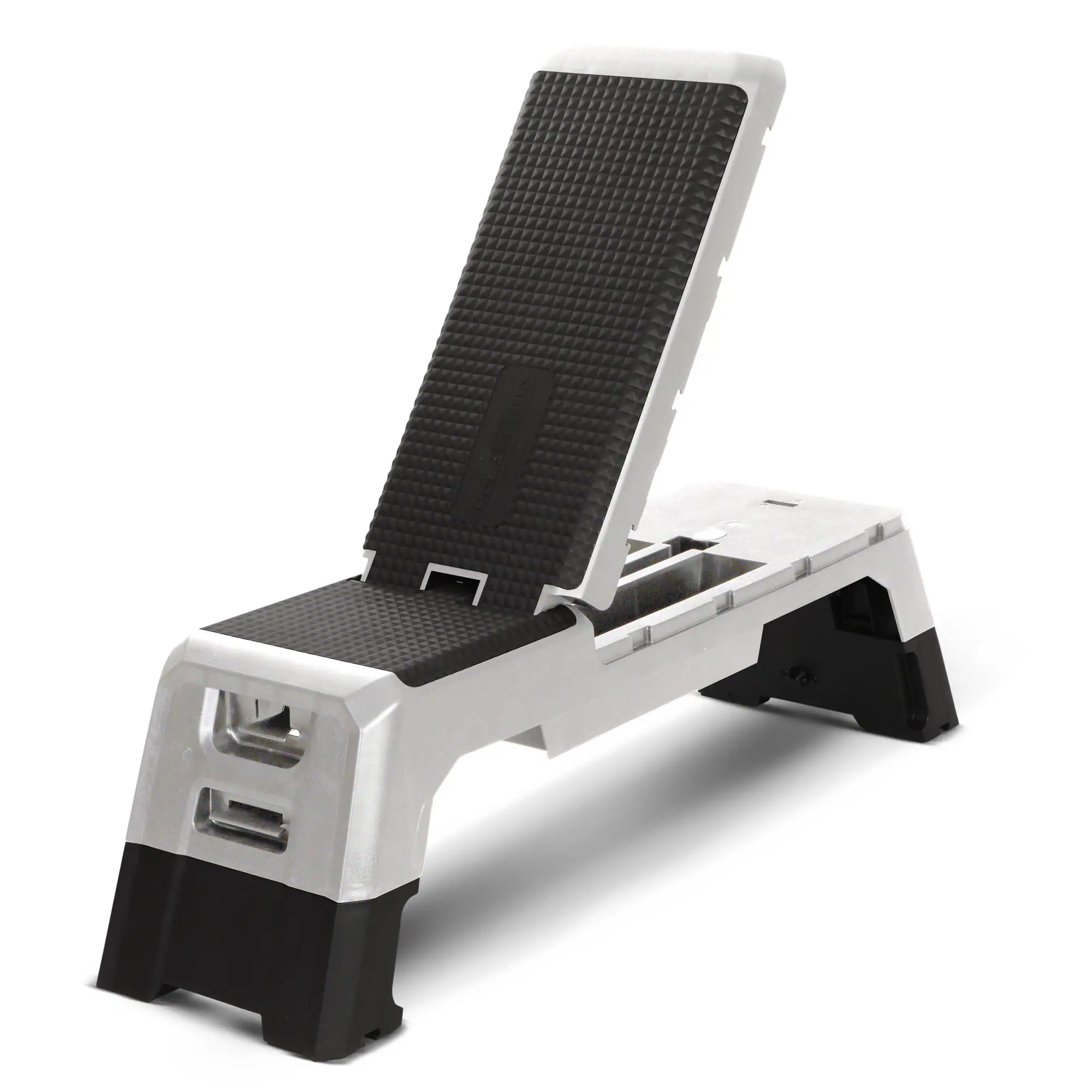 Front. HolaHatha - HolaHatha Adjustable Stepper, Fitness Aerobic Deck w/Storage Compartment, Silver - White.