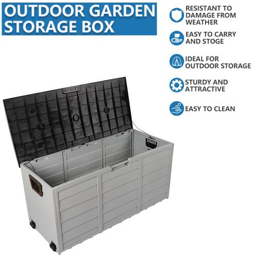 OUTDOOR GARDEN STORAGE BOX

- RESISTANT TO DAMAGE FROM WEATHER
- EASY TO CARRY AND STORE
- IDEAL FOR OUTDOOR STORAGE
- STURDY AND ATTRACTIVE
- EASY TO CLEAN