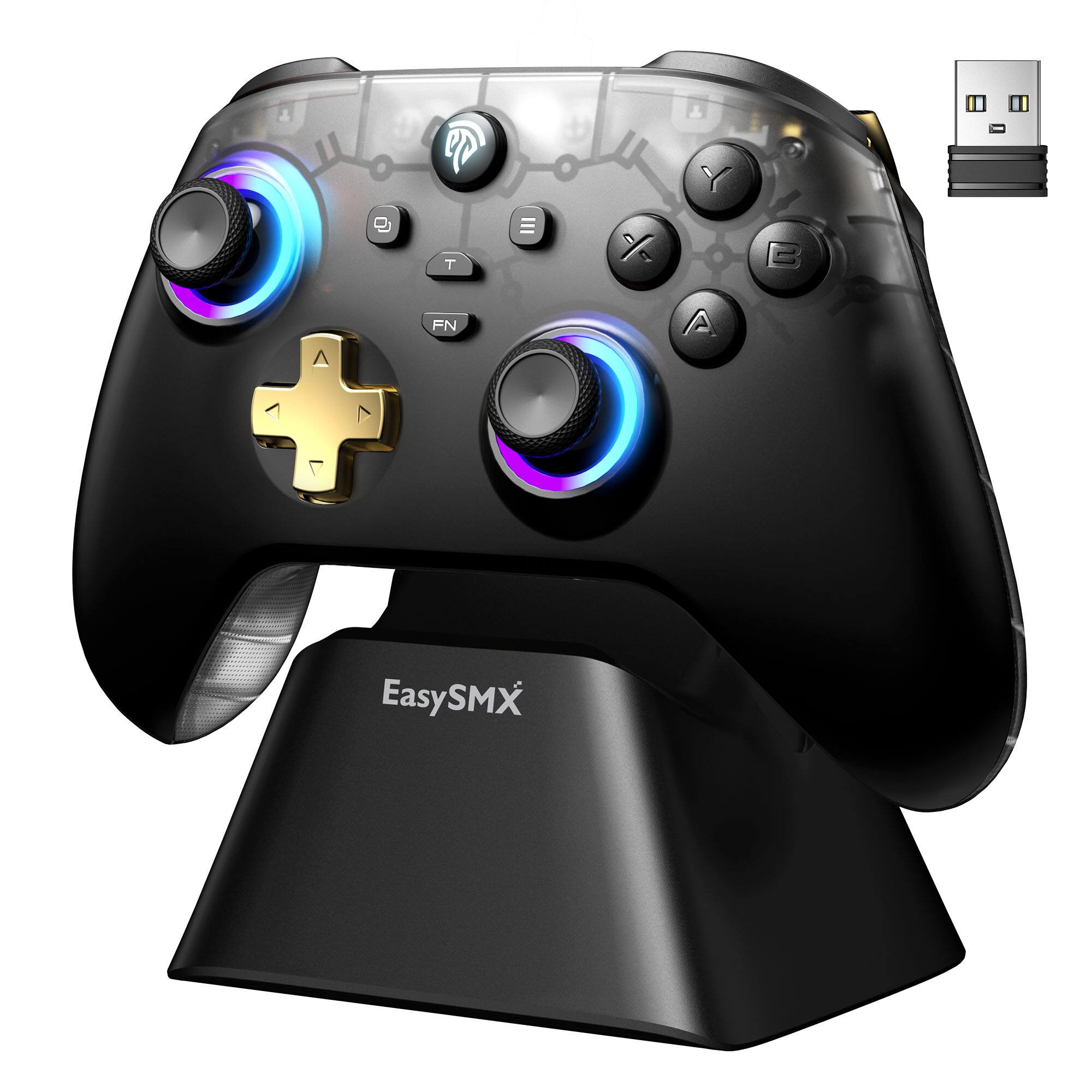 EasySMX - D05 Wireless Game Controller, Bluetooth PC/Steam/Switch/Android Gamepad with Hall Sensor, RGB, Dock, No Drift - Black
