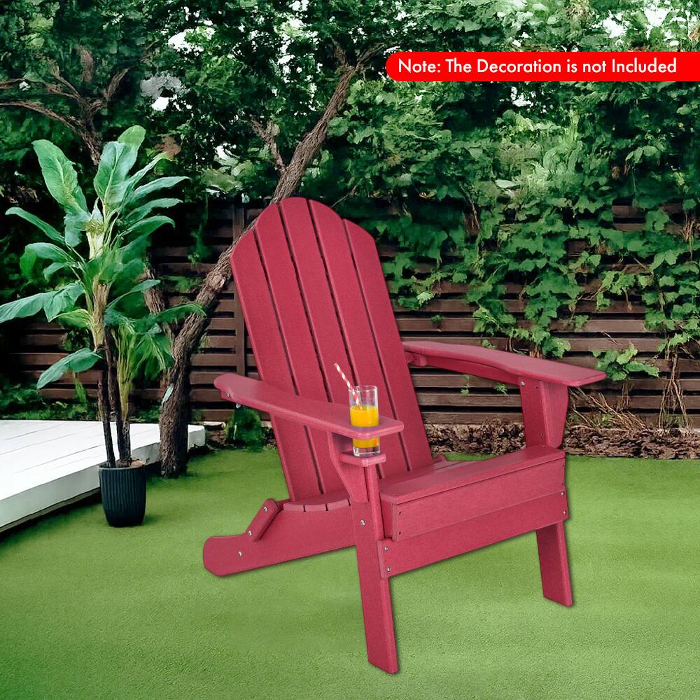 Angle. Hivvago - Folding All-Weather Patio Chair with Integrated Cup Holder - Red.