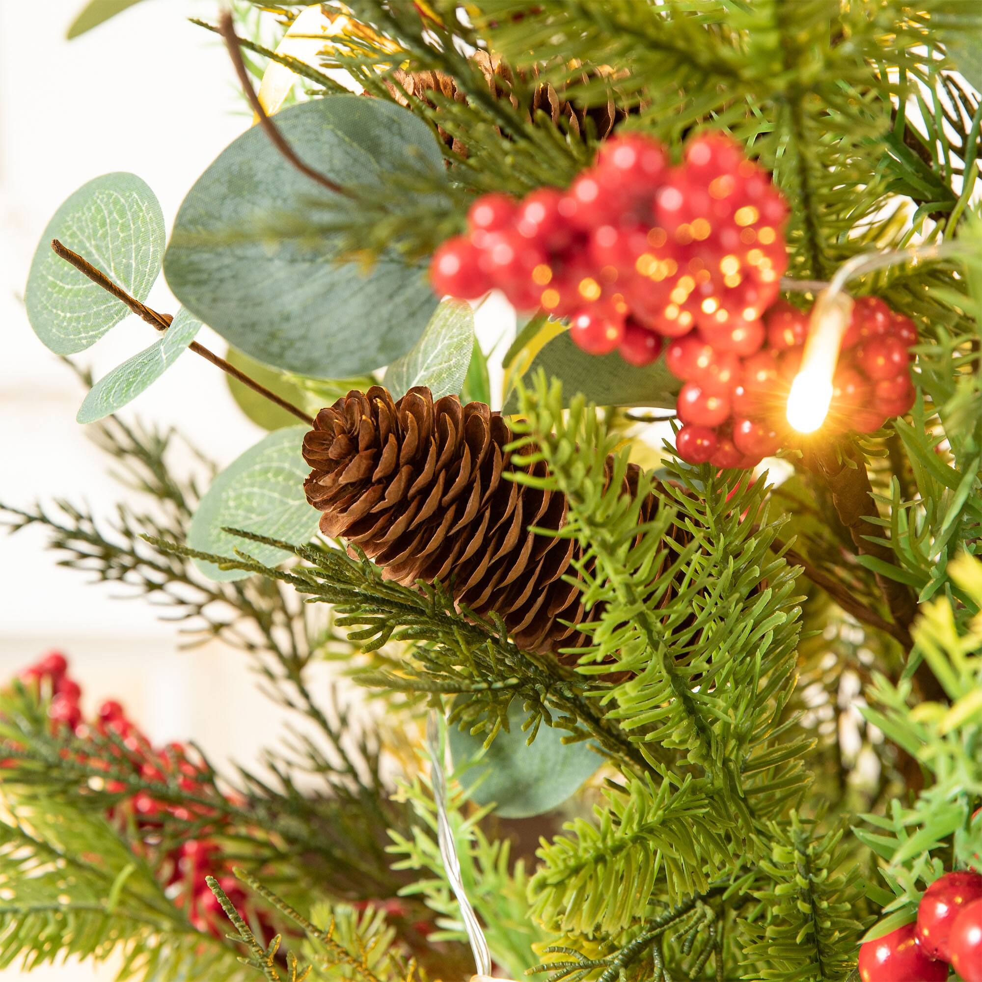 Alt View 9. Glitzhome - 36"H Christmas Lighted Pine Needle and Eucalyptus leaf Urn Porch Tree, 20 Warm White Lights with timer - Green.