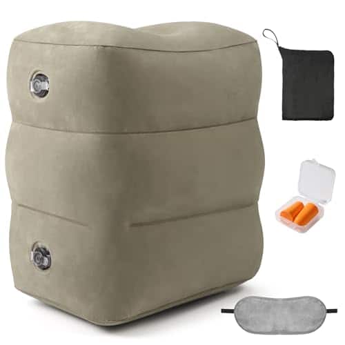 Pacoar Cade - Inflatable Foot Rest Pillow For Travel - Adjustable Height Flight With Eye Mask And Earplugs & Adults On Airplane Car - Gray-1 Pack