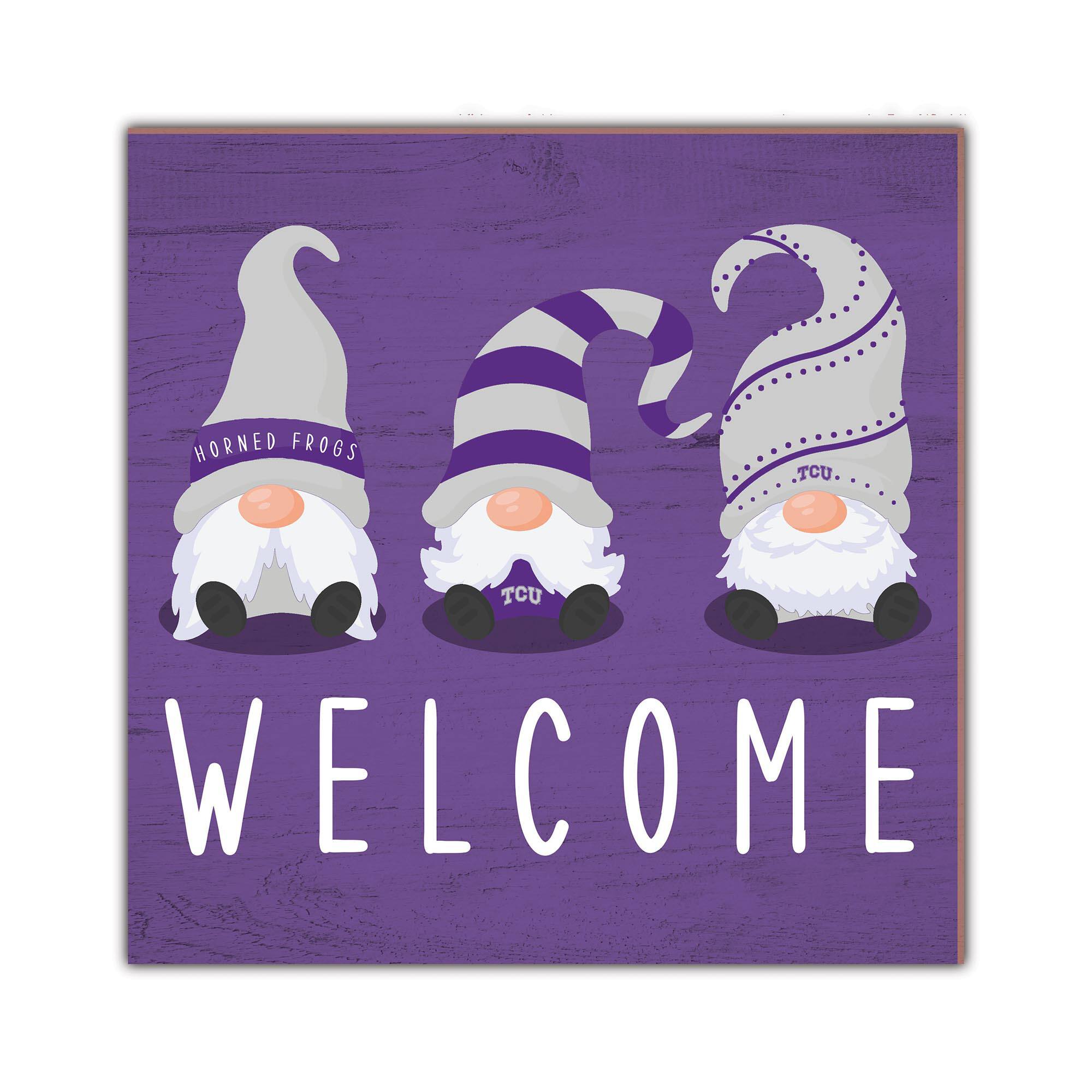 TCU Horned Frogs 10'' x 10'' Welcome Gnomes Sign