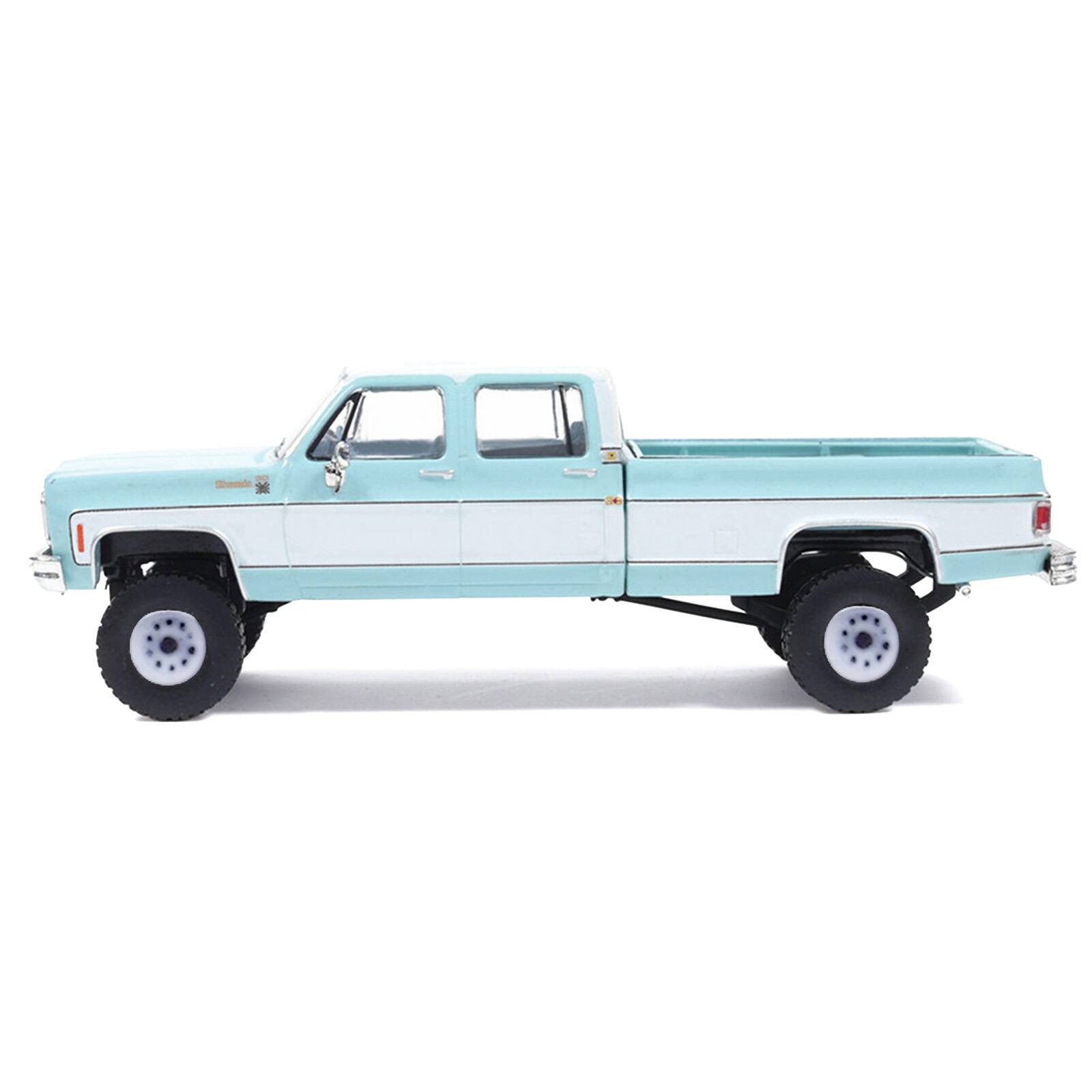 Alt View 2. IXO - 1978 Chevrolet Silverado K30 Crew Cab Pickup Truck Light Blue and White with Blue Interior 1/64 Model by IXO Models.