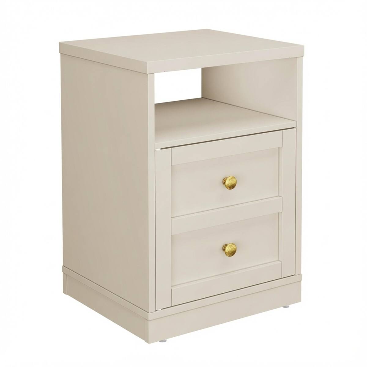 Alt View 6. Loheer - Loheer Set of 2 Beige Nightstands with Door and Open Shelf, 15.7-Inch Engineered Wood Bedside Tables - Beige.